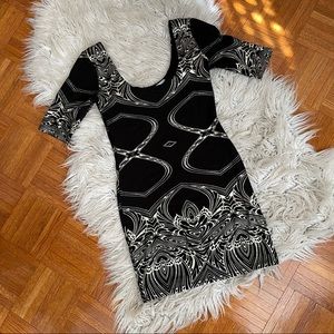 BEBE tribal print mini dress black/gold XS